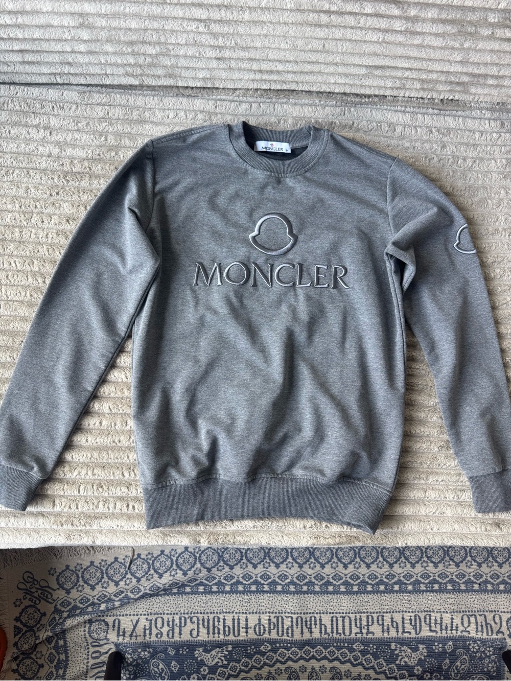 Moncler Gray Crewneck Sweatshirt with Embossed Logo